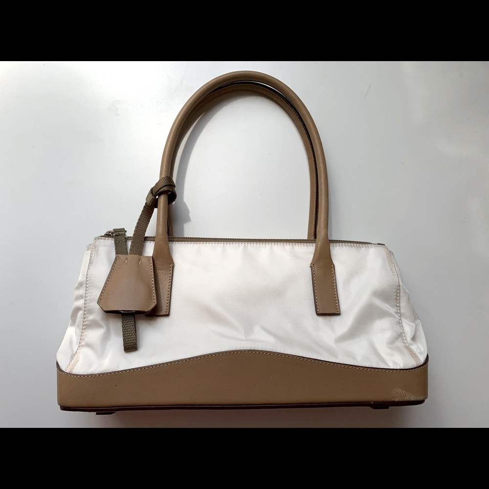 PRADA nylon leather white shoulder bag